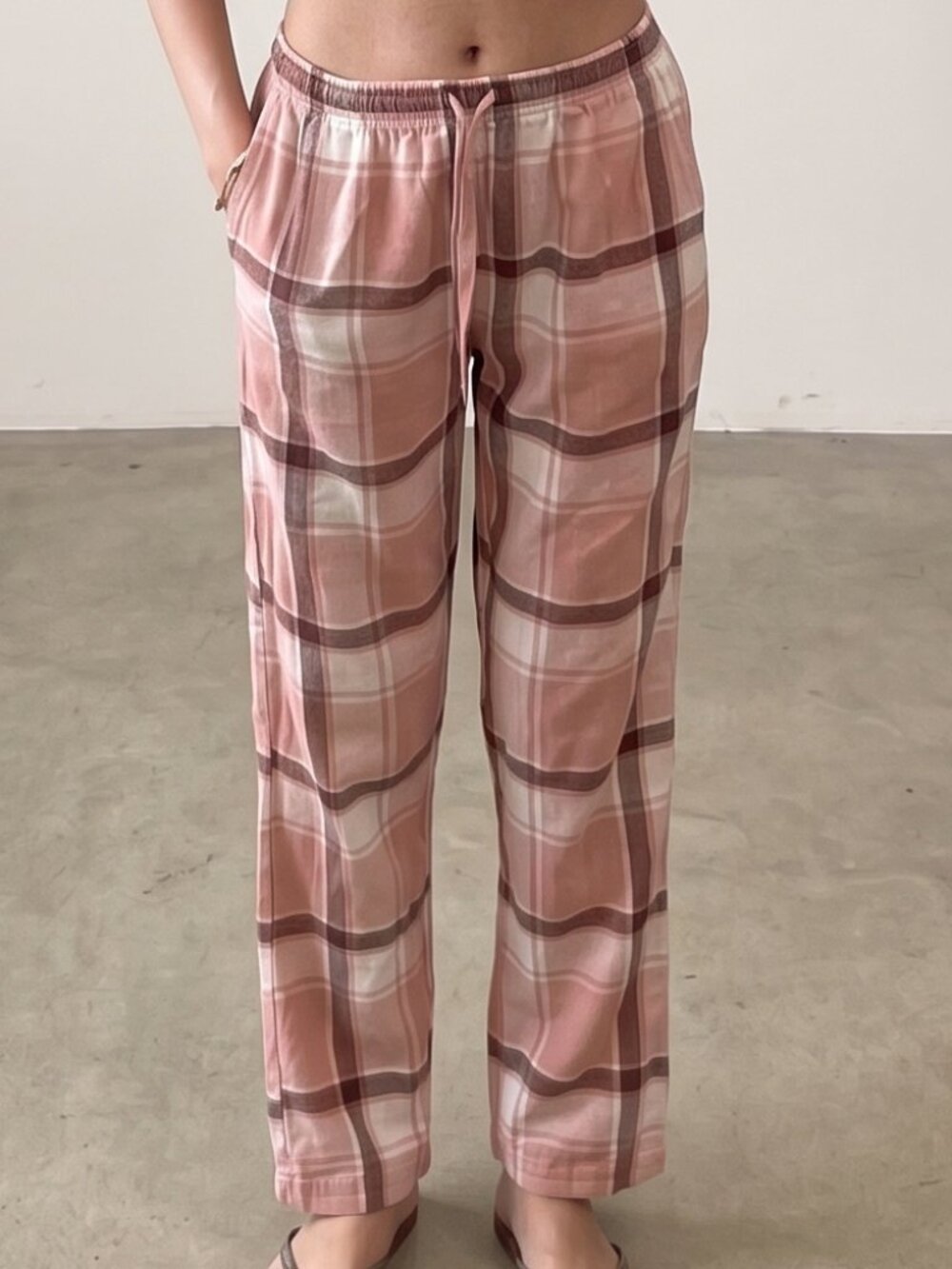 Max Pink Plaid 100% Cotton Pajama Lounge Pants | Women's Size Small